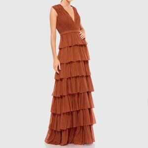 Mac Duggal Ruffle Tiered Gown in Rust/Burnt Orange - Size 4